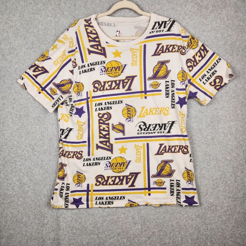 Los Angeles Lakers shirt Adult Size 1x White Big Logo All Over Print
